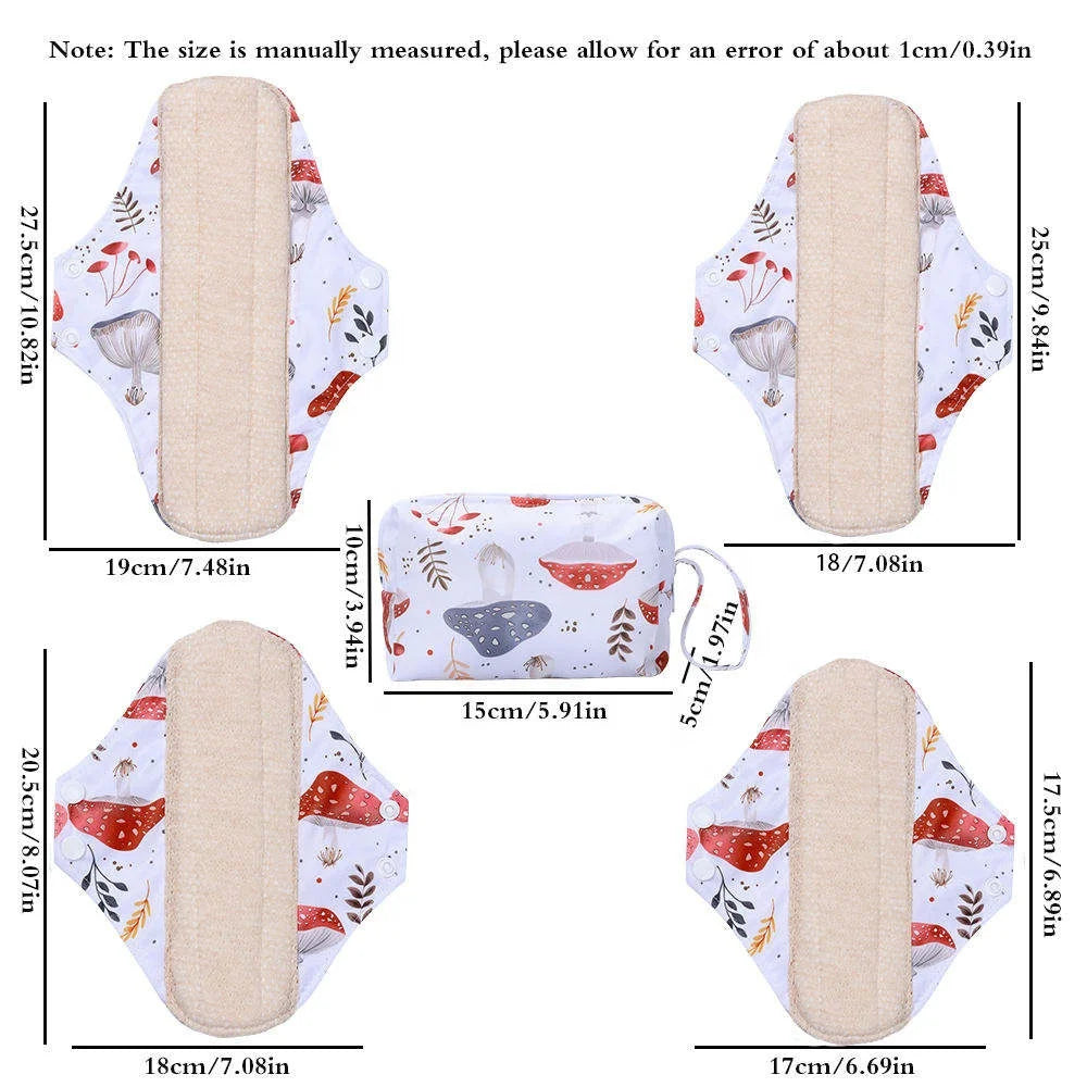 Lot de 5 Serviettes Hygiéniques Lavables en Coton avec Ailettes et Barrière Anti-Fuites