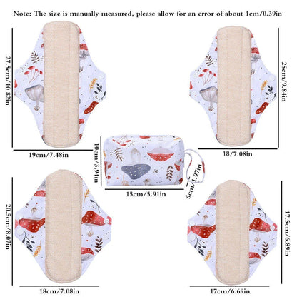Lot de 5 Serviettes Hygiéniques Lavables en Coton avec Ailettes et Barrière Anti-Fuites