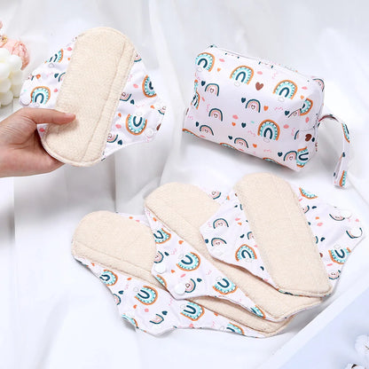 Lot de 5 Serviettes Hygiéniques Lavables en Coton avec Ailettes et Barrière Anti-Fuites
