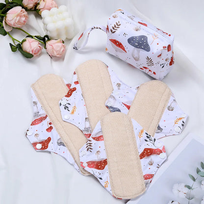 Lot de 5 Serviettes Hygiéniques Lavables en Coton avec Ailettes et Barrière Anti-Fuites
