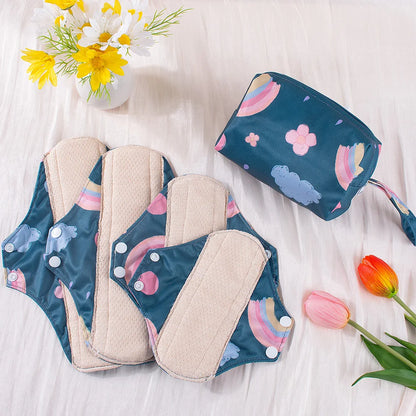 Lot de 5 Serviettes Hygiéniques Lavables en Coton avec Ailettes et Barrière Anti-Fuites