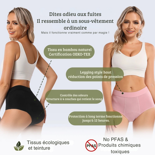 MesJours Culotte Menstruelle Réutilisable Haute Absorbante en Coton Bio